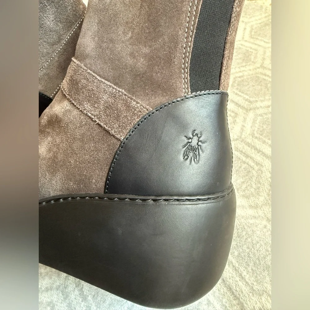Fly London Doxe Anthracite | Black Suede Wedge Ankle Boots | Size 10 US 41 EU